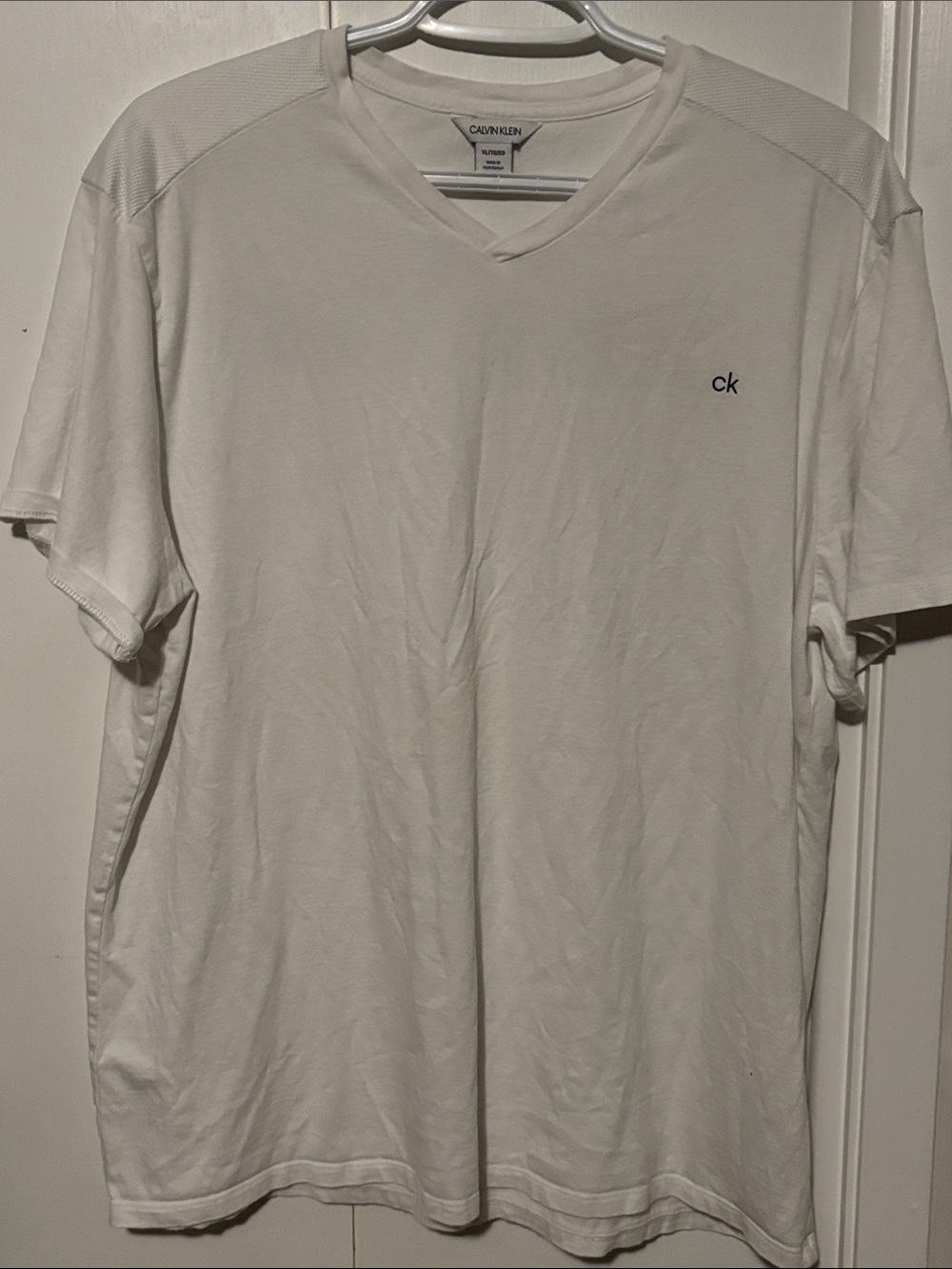 Calvin Klein Men's White V-Neck Tee with CK Logo